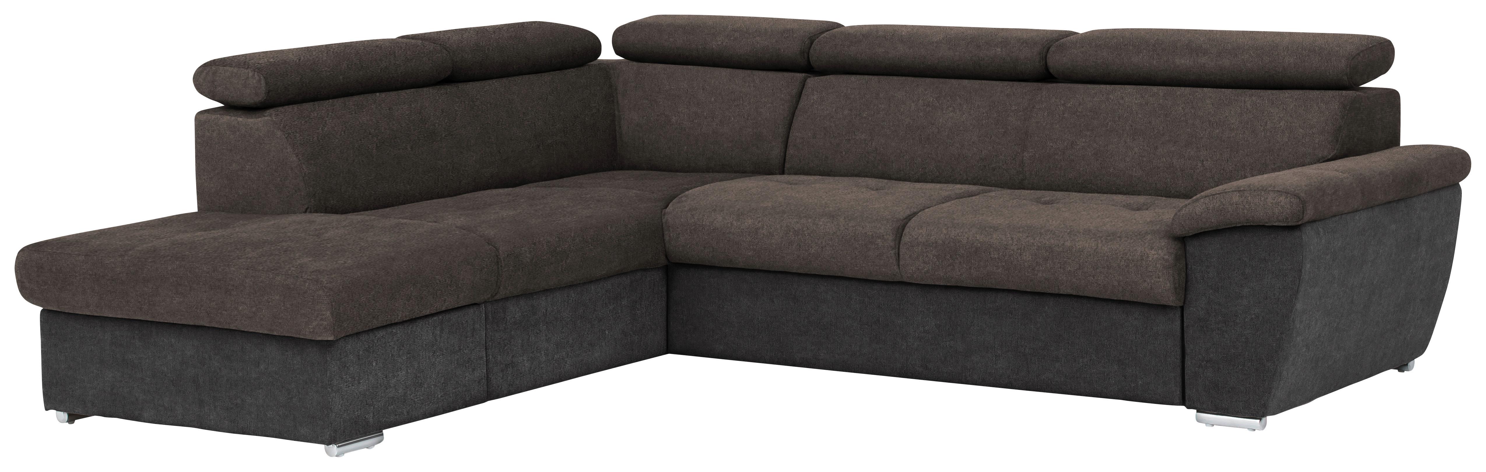Ecksofa Mit Schlaffunktion Und Bettkasten Antero Dunkelbraun - Chromfarben/Dunkelbraun, Design, Textil (216/262cm) - Livetastic