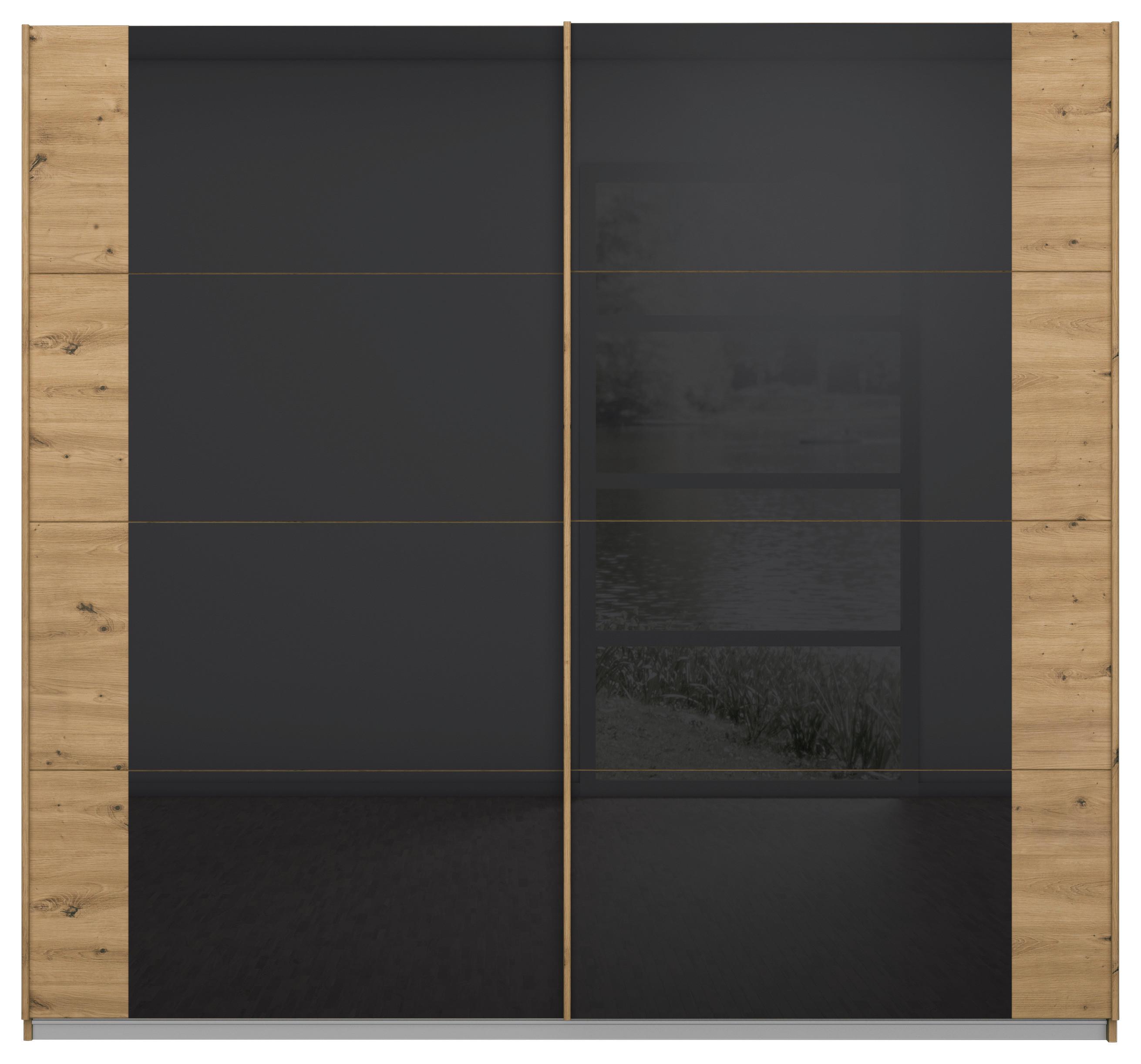 Schwebetürenschrank Artemis B: 225cm Anthrazit/Eiche Dekor - Anthrazit/Eiche Artisan, MODERN, Glas/Holzwerkstoff (225/210/62cm) - Rauch Möbel