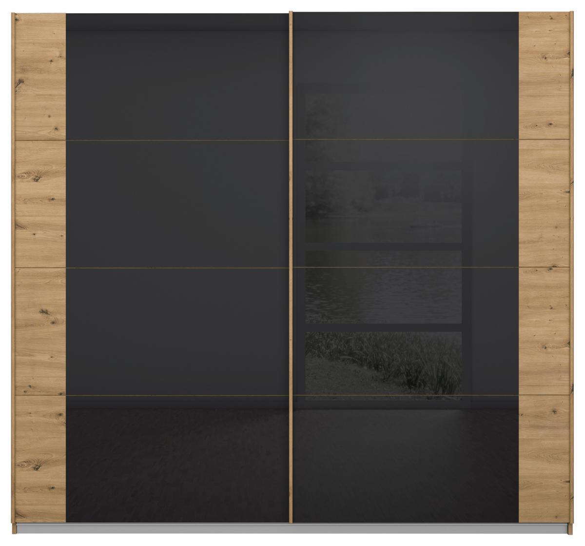 Schwebetürenschrank Artemis B: 225cm Anthrazit/Eiche Dekor - Anthrazit/Eiche Artisan, MODERN, Glas/Holzwerkstoff (225/210/62cm) - Rauch Möbel