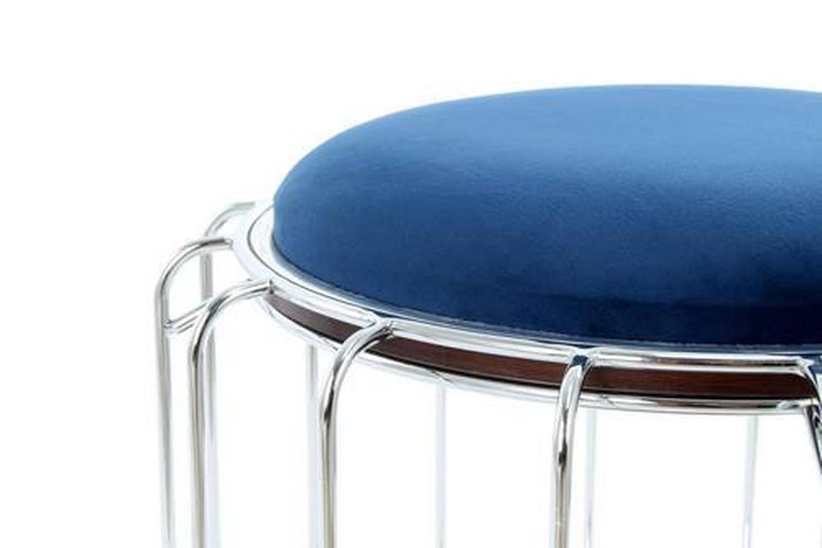 Beistelltisch/pouf 2 In 1 Comfortable Silber/dunkelblau - Silberfarben/Dunkelblau, Basics, Glas/Holzwerkstoff (50/50/45cm) - Kayoom