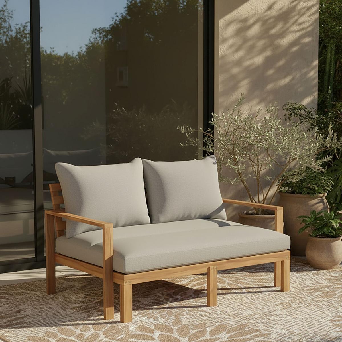 RELAXAČNÍ OSTRŮVEK PIA - šedá/barvy akácie, Moderní, dřevo/textil (130/74,5/80-140cm) - Bessagi Garden