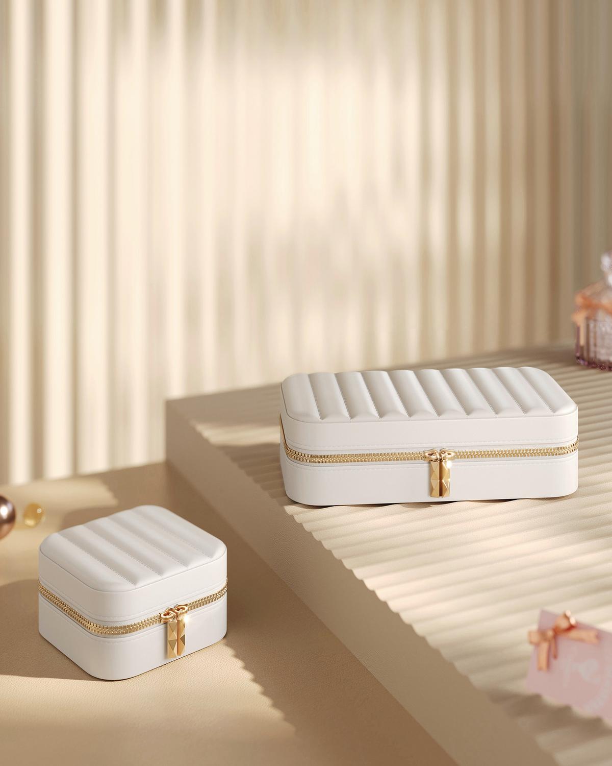 Schmuckkästchen Weiß B: 20,5 cm - Weiß, LIFESTYLE, Glas/Leder (20,5/6/10,5cm)