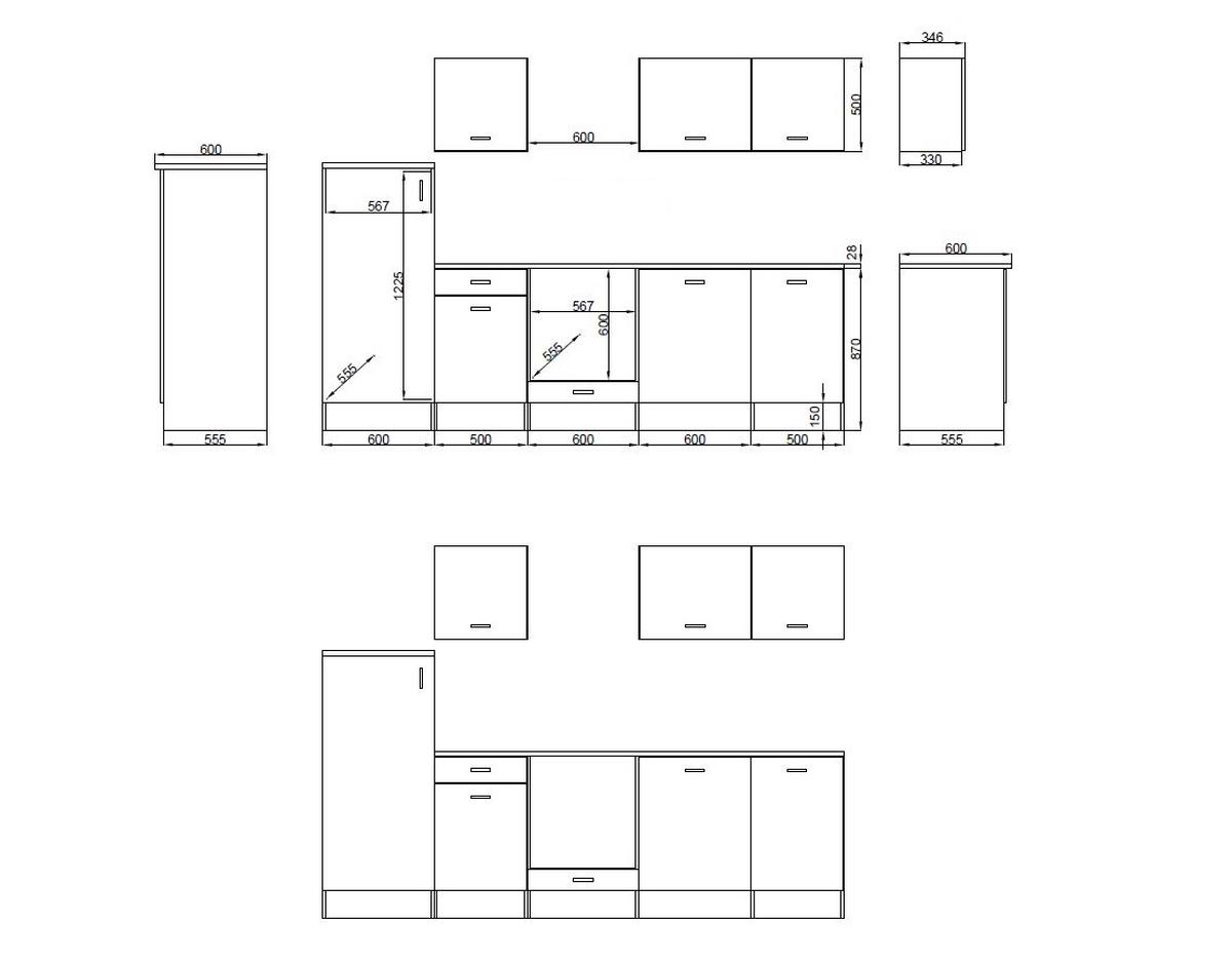 Küchenzeile Economy M. Geräten 280 Cm Weiß/eiche Dekor Modern - Eichefarben/Weiß, Basics, Holzwerkstoff (280cm) - Respekta