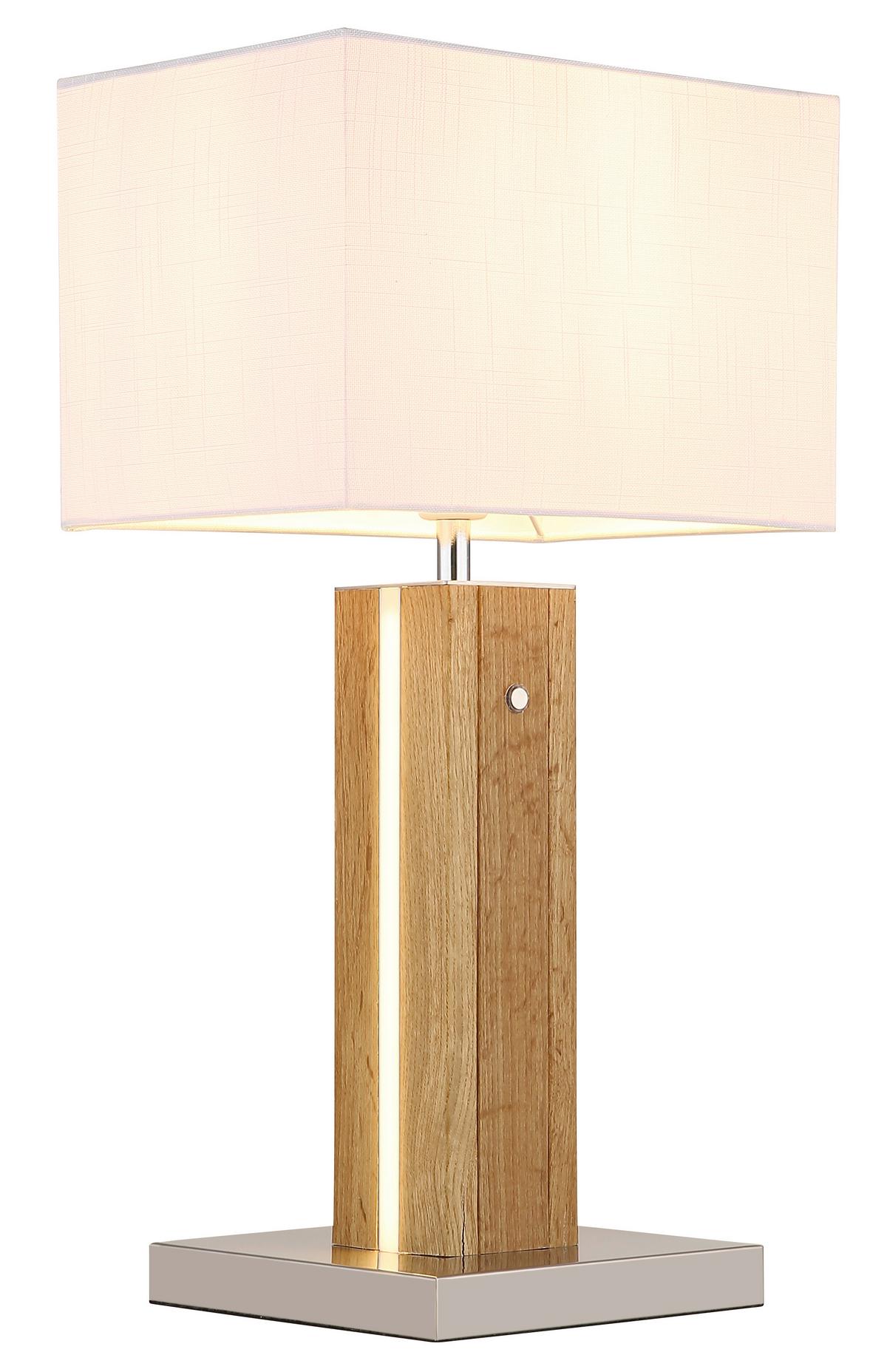 Tischleuchte Weiß 230V LxBxH: ca. 30x20x56 cm - Chromfarben/Transparent, Design, Holzwerkstoff/Kunststoff (30/20/56cm) - Globo