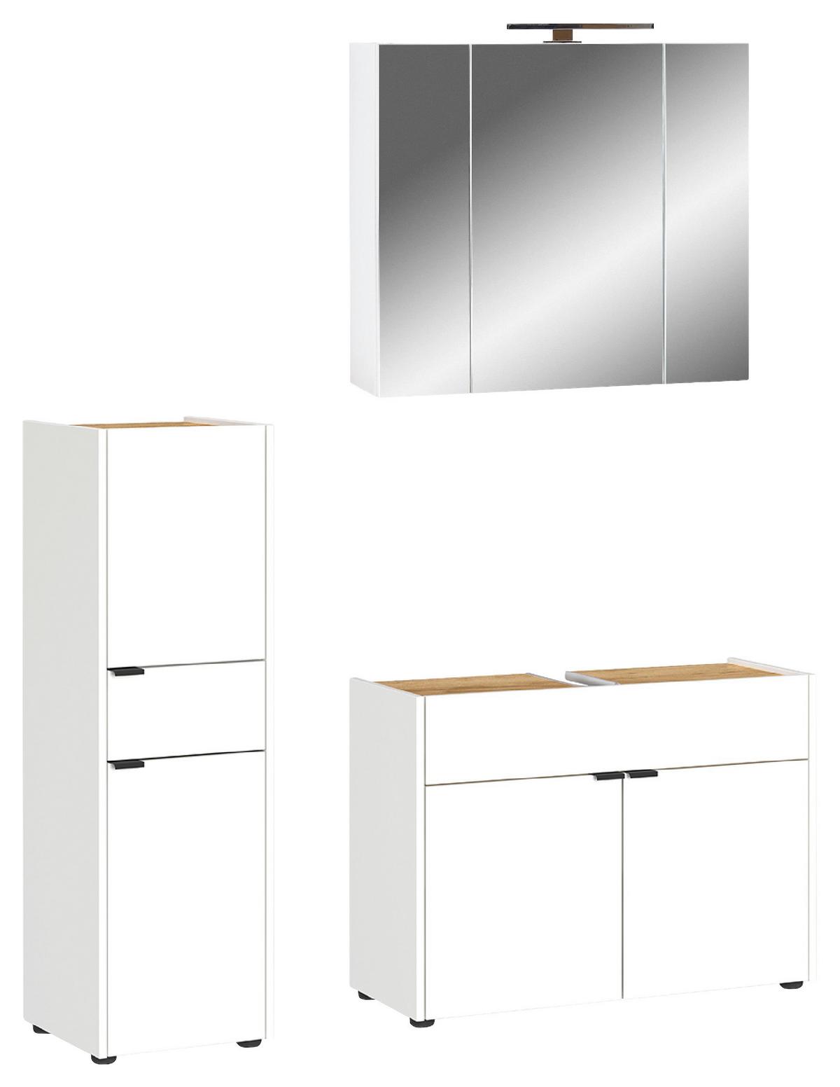 Badezimmer Forano Weiß Eichefarben - Eichefarben/Schwarz, MODERN, Holzwerkstoff (129cm) - Germania