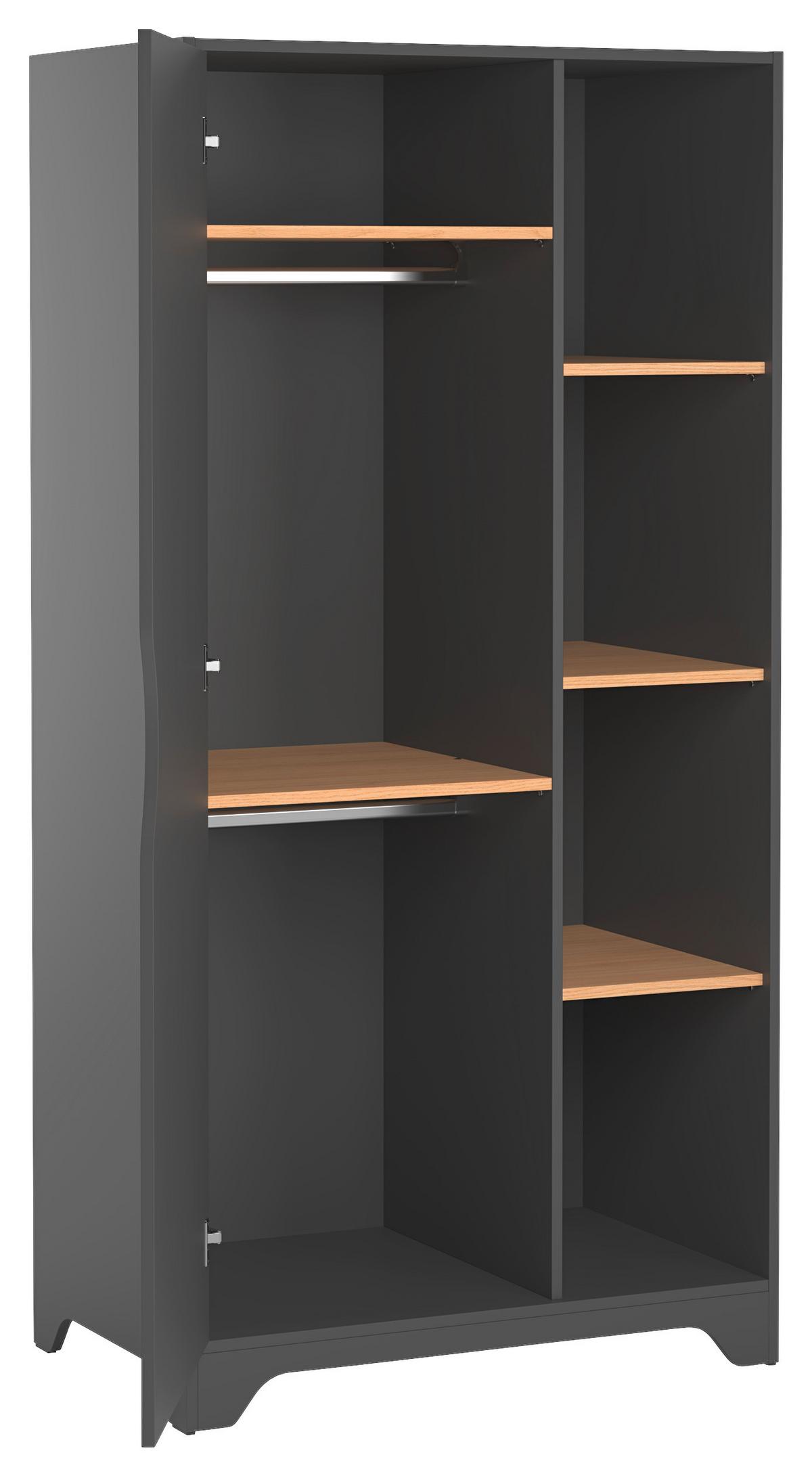 Kinderkleiderschrank Leaf - Graphitfarben, MODERN, Holzwerkstoff (88,5/179,5/52cm) - MID.YOU