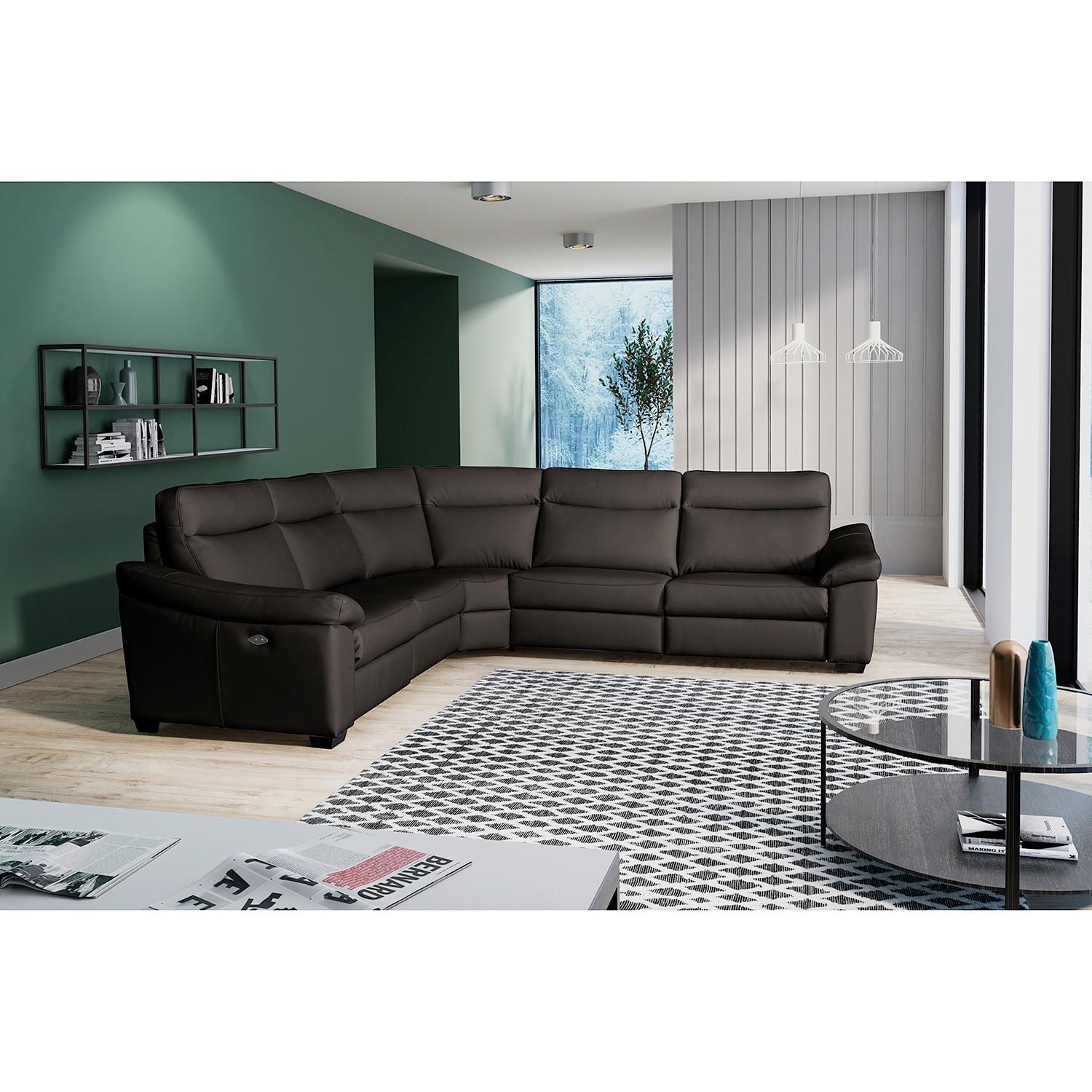 Ecksofa Dakar Braun B: 299x299 cm - Schwarz/Braun, Design, Leder (299/299cm) - Livetastic