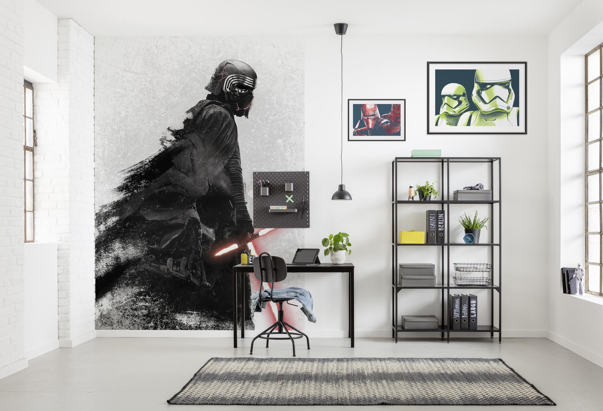 Fototapete Star Wars Kylo Vader Shadow - Schwarz/Weiß, Trend, Textil (200/280cm)