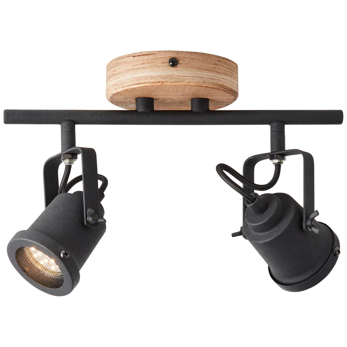 Deckenleuchte Inge L: 30 cm, 2-Flammig - Schwarz/Braun, Natur, Holz/Metall (30/17,5/12cm) - Brilliant