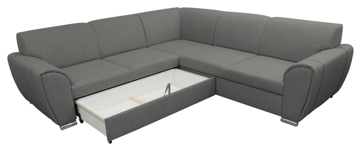 Ecksofa Delux Grau Mit Schlaffunktion Ottomane Links - Silberfarben/Grau, Design, Textil (266/266cm) - Livetastic