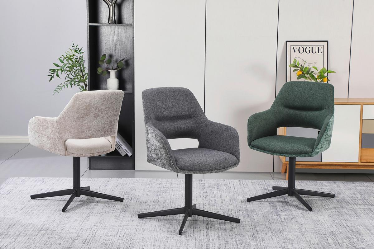 Armlehnstuhl Kaan Chenille Grün, B: 61 Cm - Schwarz/Grün, KONVENTIONELL, Textil/Metall (61/85/63cm) - MID.YOU