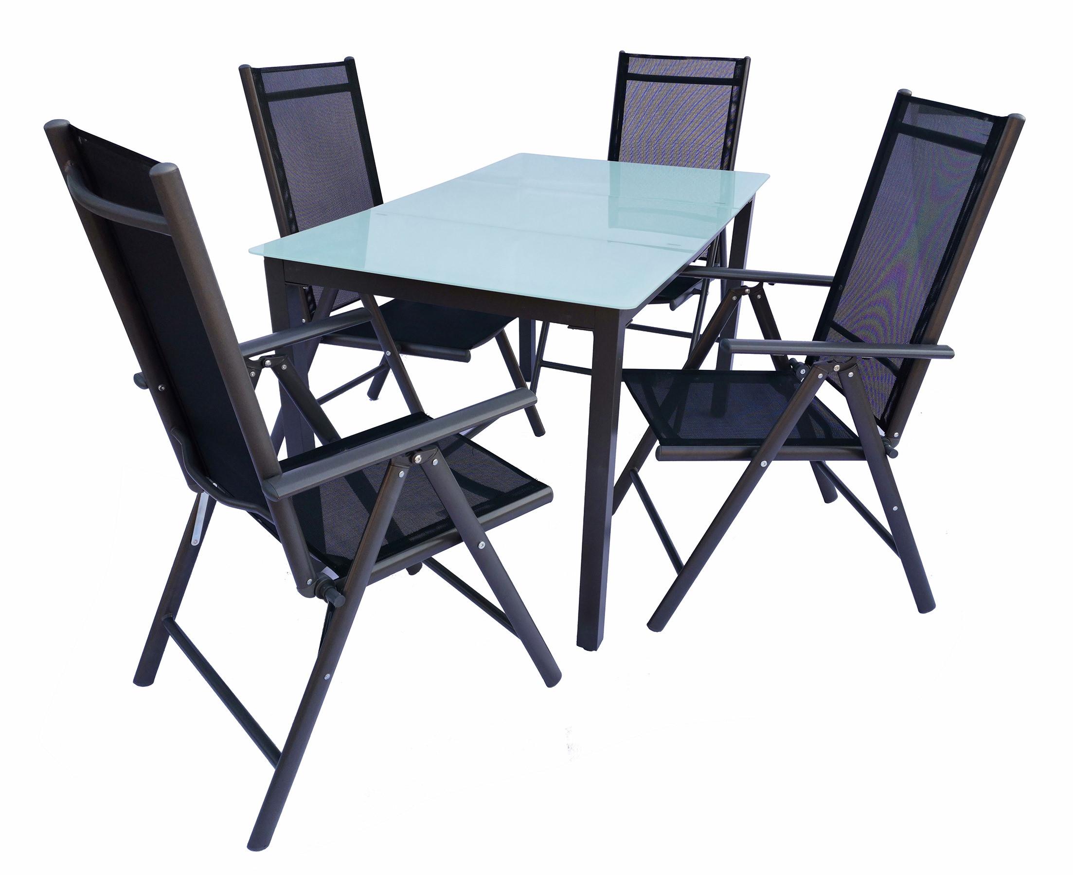 Gartentischgruppe 5-Tlg. Aus Aluminium - Anthrazit, Basics, Glas/Textil - Gardenson