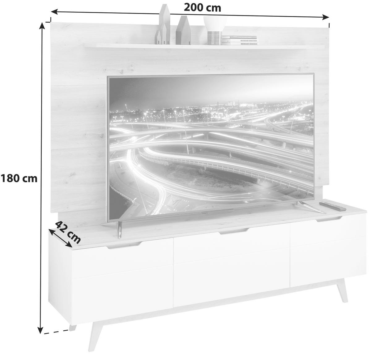 Wohnwand Media-L Weiß/Eiche Dekor - Eichefarben/Eiche Artisan, Design, Holzwerkstoff (200/180/42cm) - Livetastic