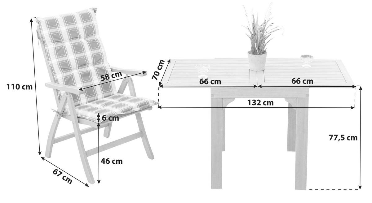 Balkonmöbel Set Maracaibo Eukalyptusholz - Braun/Grün, KONVENTIONELL, Holz/Textil - Gardenson