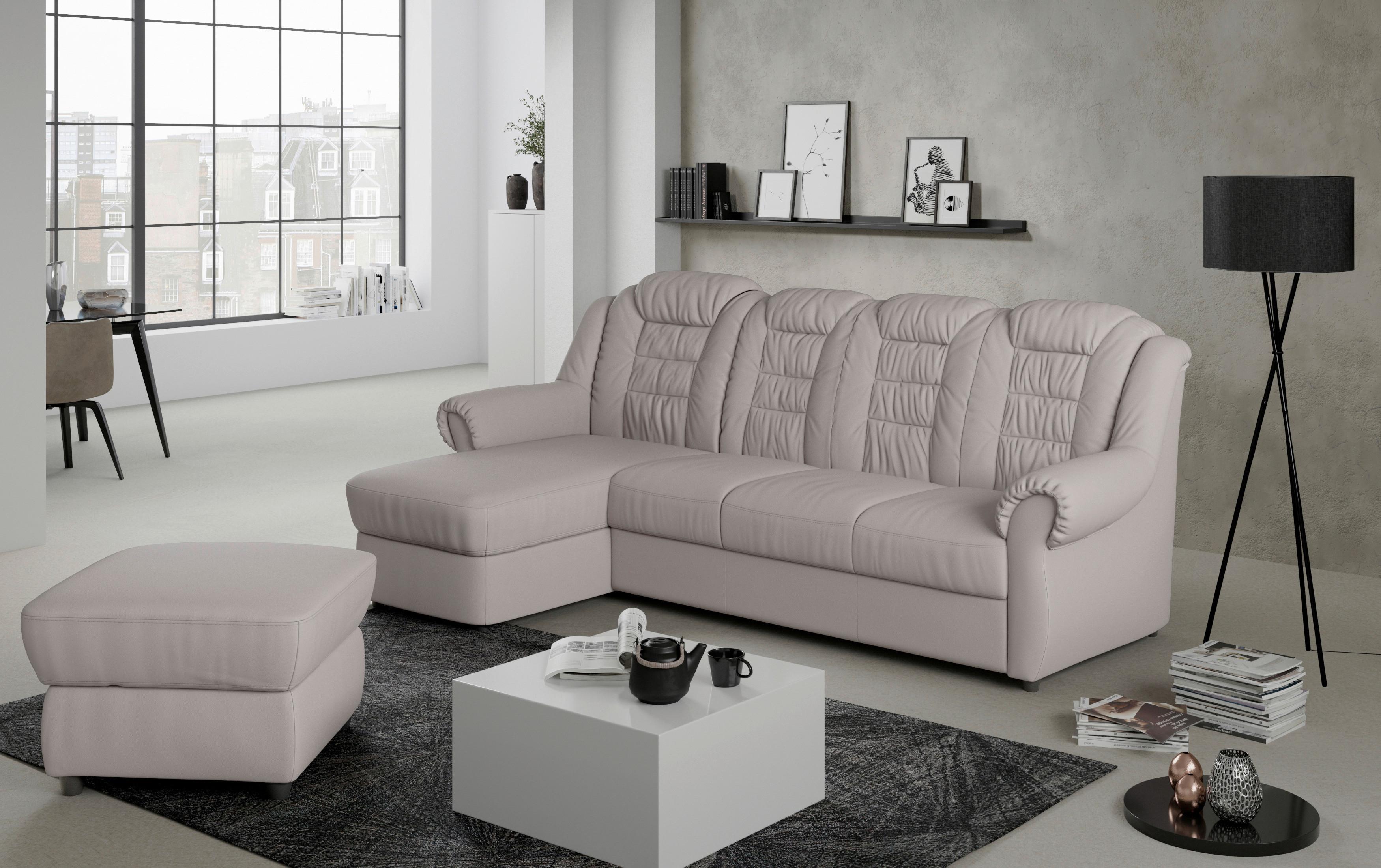 Ecksofa Boston Hellbraun Lederlook - Hellbraun/Schwarz, KONVENTIONELL, Textil (165/262cm) - Livetastic