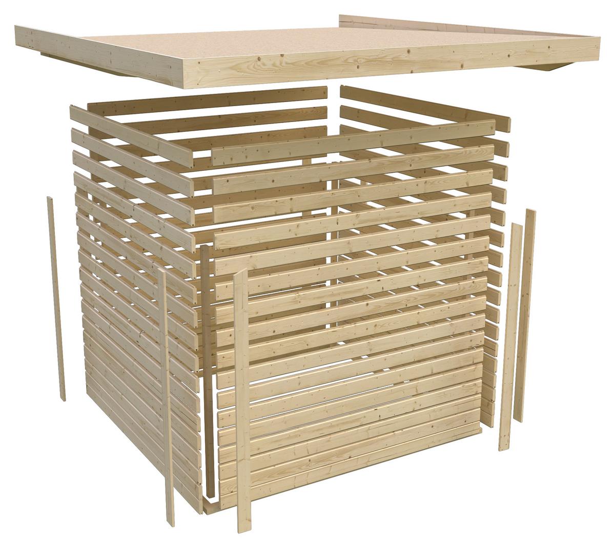 Gartenhaus Mit Anbaudach Terragrau 482x211x217cm - Grau, Holz (482/211/217cm) - Karibu