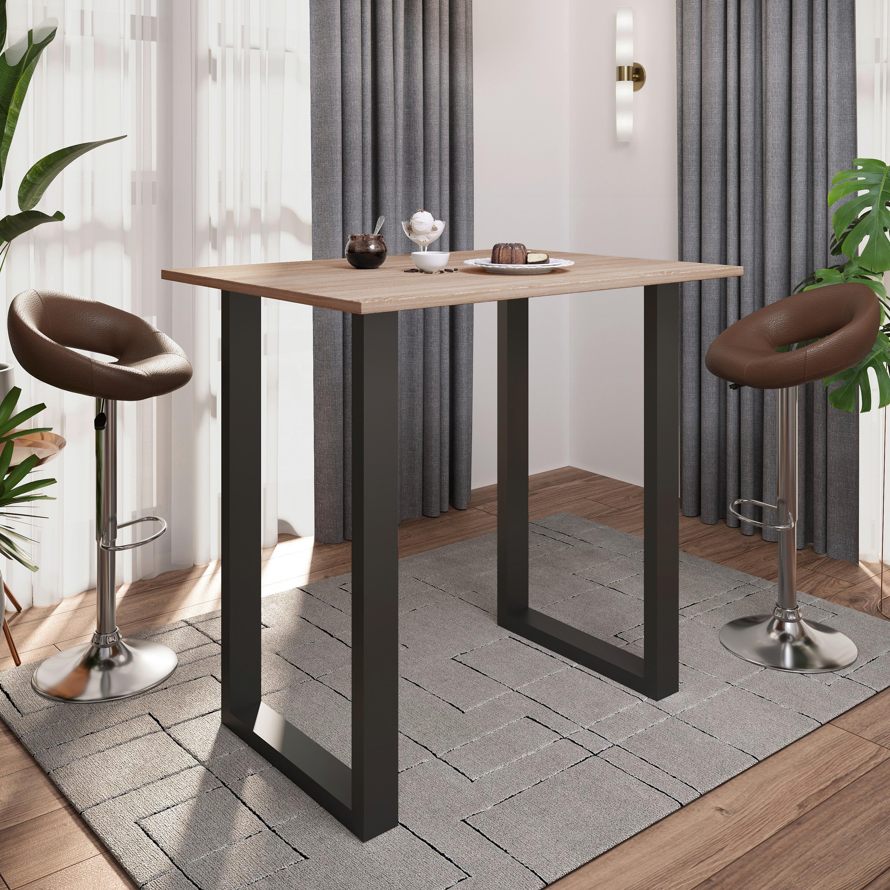 Bartisch Xona B 110x80 - Schwarz/Sonoma Eiche, KONVENTIONELL, Holzwerkstoff/Metall (110/102/80cm)