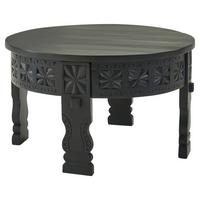 Couchtisch Rund Holz Massiv + Schnitzereien Wohnling Schwarz - Schwarz, MODERN, Holz (60/60/36cm) - MID.YOU