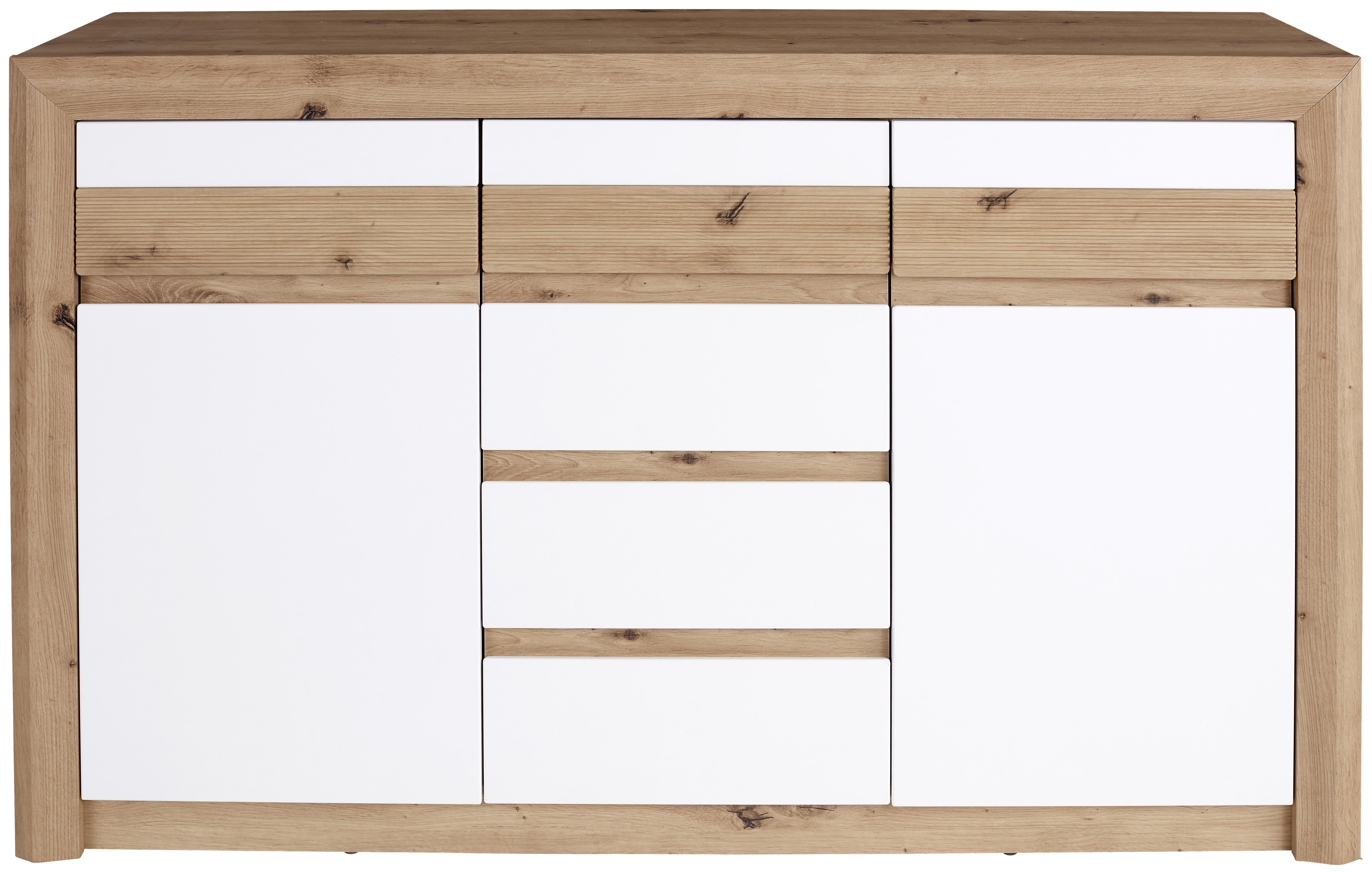 Kommode grifflos + Soft-Close B 142cm Kashmir, Eiche/Weiß - Eichefarben/Weiß, MODERN, Holzwerkstoff (142cm) - James Wood