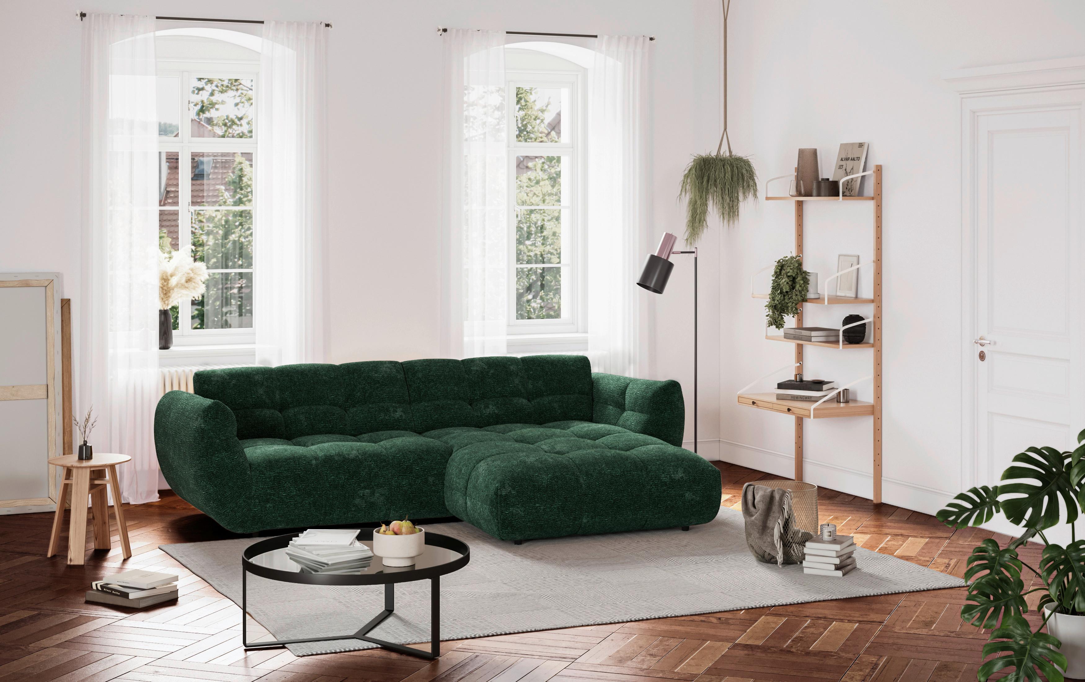 Rohová sedačka PANDA, pravá, tmavě zelená žinylka - černá/tmavě zelená, Trend, textil/plast (280/178cm) - Premium Living