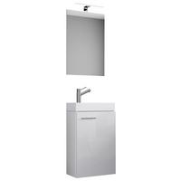 Elegantná hosťovská kúpelňa, zrkadlo s LED osvetlením - biela, Modern, kompozitné drevo/keramika (40cm) - MID.YOU