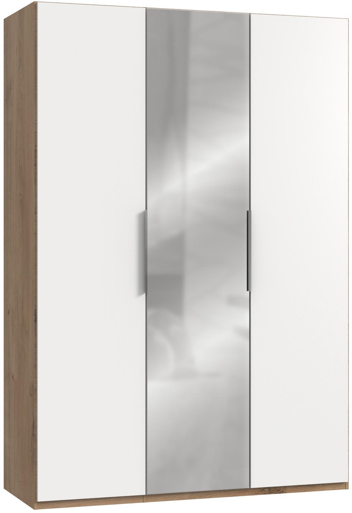 Drehtürenschrank Mit Spiegel 150 Cm Level, Weiß/eiche Dekor - Eichefarben/Weiß, MODERN, Holzwerkstoff (150/216/58cm) - MID.YOU