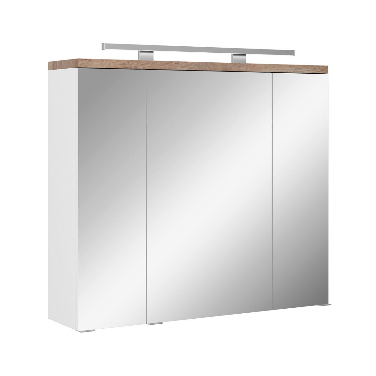 Spiegelschrank Marbella mit LED 3-türig BHT: 80x70x20 cm - Weiß, MODERN, Glas/Holzwerkstoff (80/70/20cm)