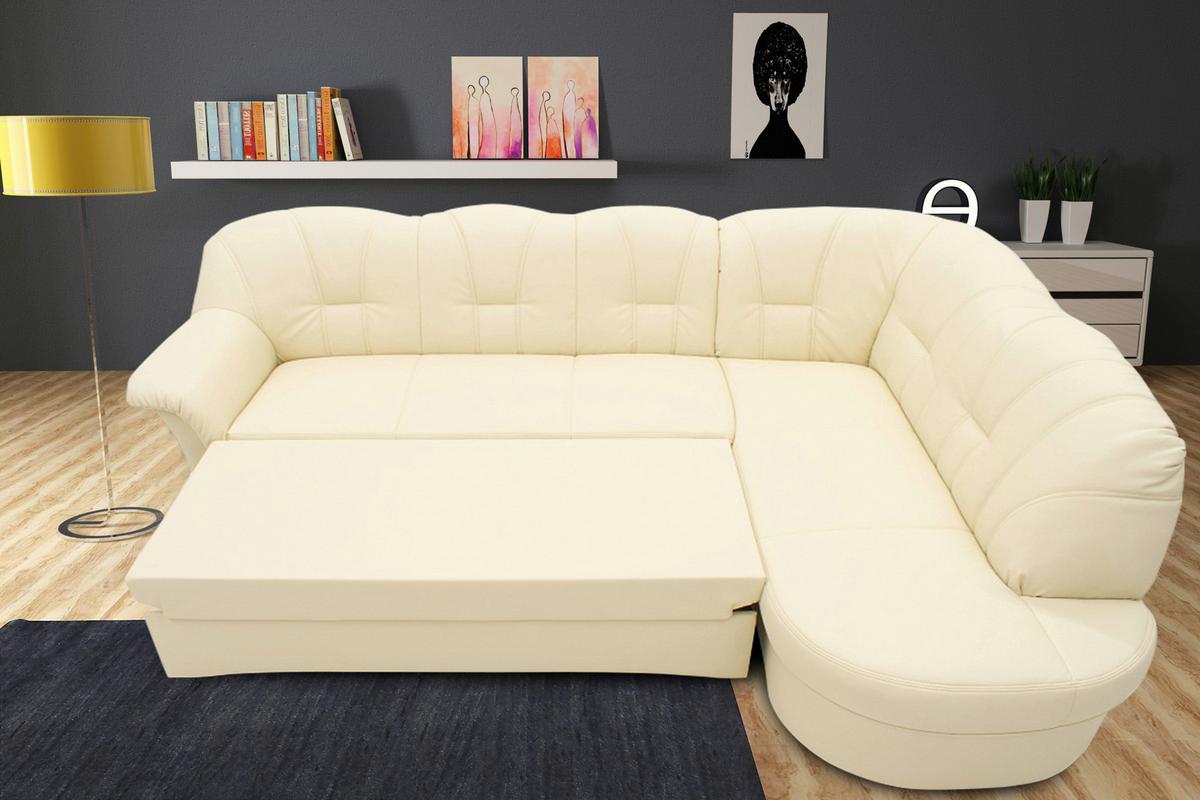 Ecksofa mit Schlaffunktion Papenburg Beige Lederlook - Beige/Schwarz, KONVENTIONELL, Textil (243/180cm) - MID.YOU