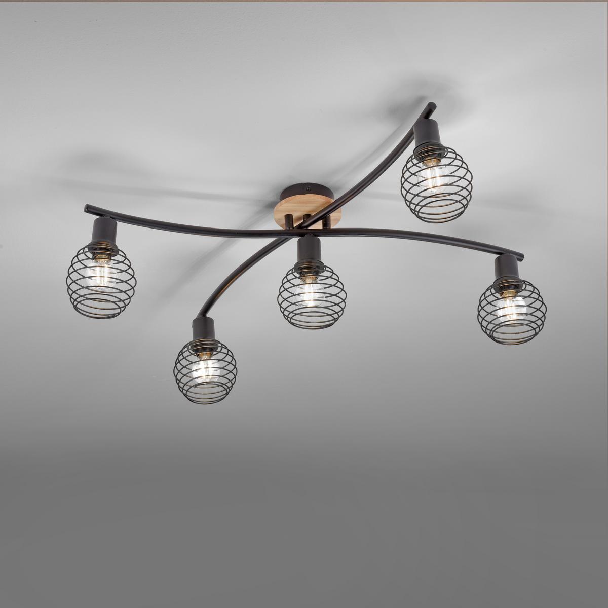 Strahler Eugen 5-Flammig L: 70,1 cm - Natur, Holz/Kunststoff (70,1/66,5/20,1cm)