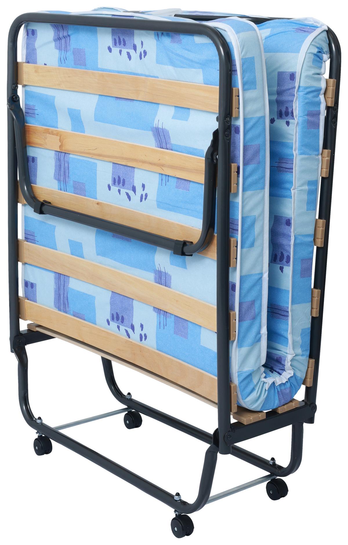 Klappbett mit Matratze + Rollen 80x190 cm Graz Schwarz - Blau/Schwarz, MODERN, Metall (80/190cm)