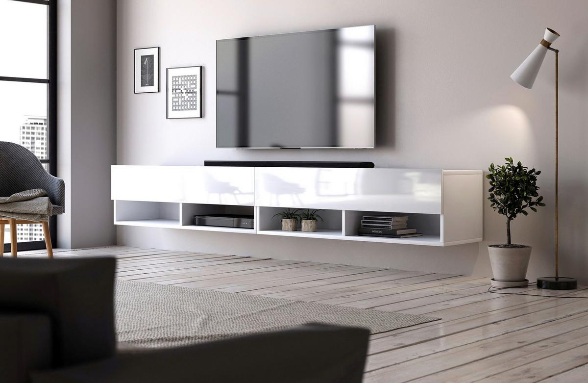 Lowboard TV Stand Derby 280 Weiß B: 280 cm - Weiß Hochglanz/Weiß, Design, Holzwerkstoff/Kunststoff (280/31/33cm) - MID.YOU