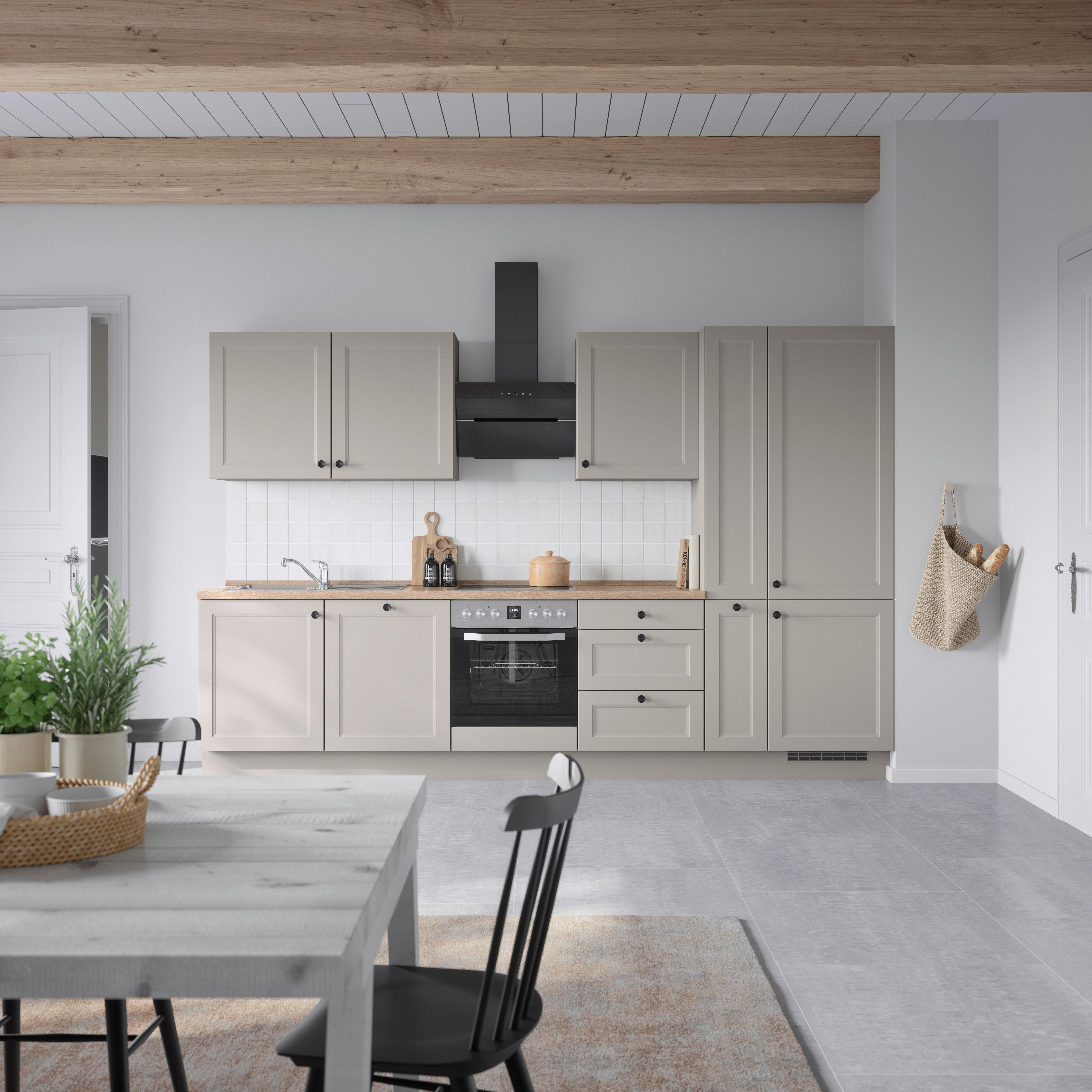 Kuchynská linka 330 cm, kamenná sivá supermatná - čierna/sivá, Modern, kov/kompozitné drevo (330cm) - Nobilia