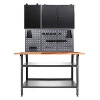Werkbank-Set Nobbi Echtholz/Stahl B: 120 cm - Anthrazit/Grau, Basics, Holz/Metall (120/205/60cm)