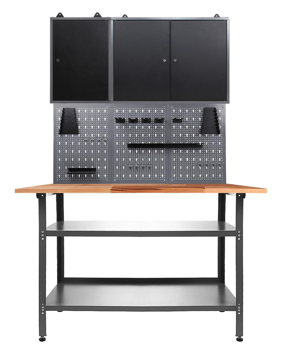 Werkbank-Set Nobbi Echtholz/Stahl B: 120 cm - Anthrazit/Grau, Basics, Holz/Metall (120/205/60cm)