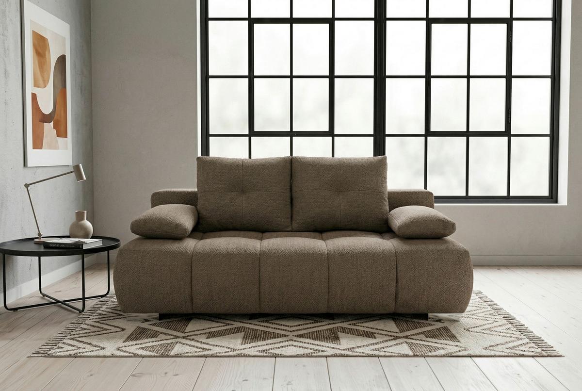 Boxspringová pohovka BUBBLE, sivohnedá - čierna/chrómová, Trend, kompozitné drevo/textil (206/90/105cm) - Luca Bessoni