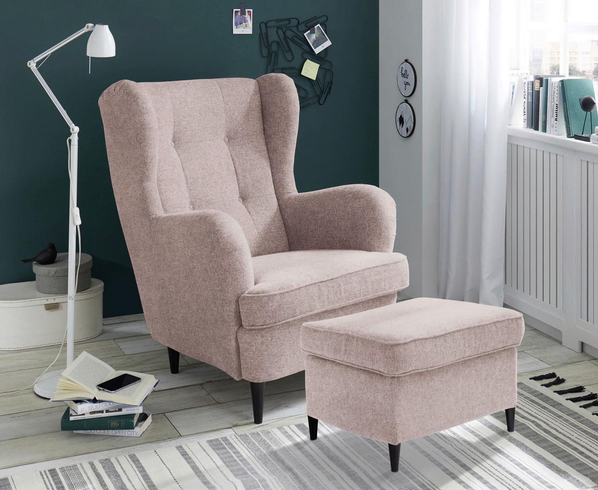 Ohrensessel Oskar Rosa B: 78 Cm - Schwarz/Rosa, Basics, Textil (78/102/98cm) - MID.YOU