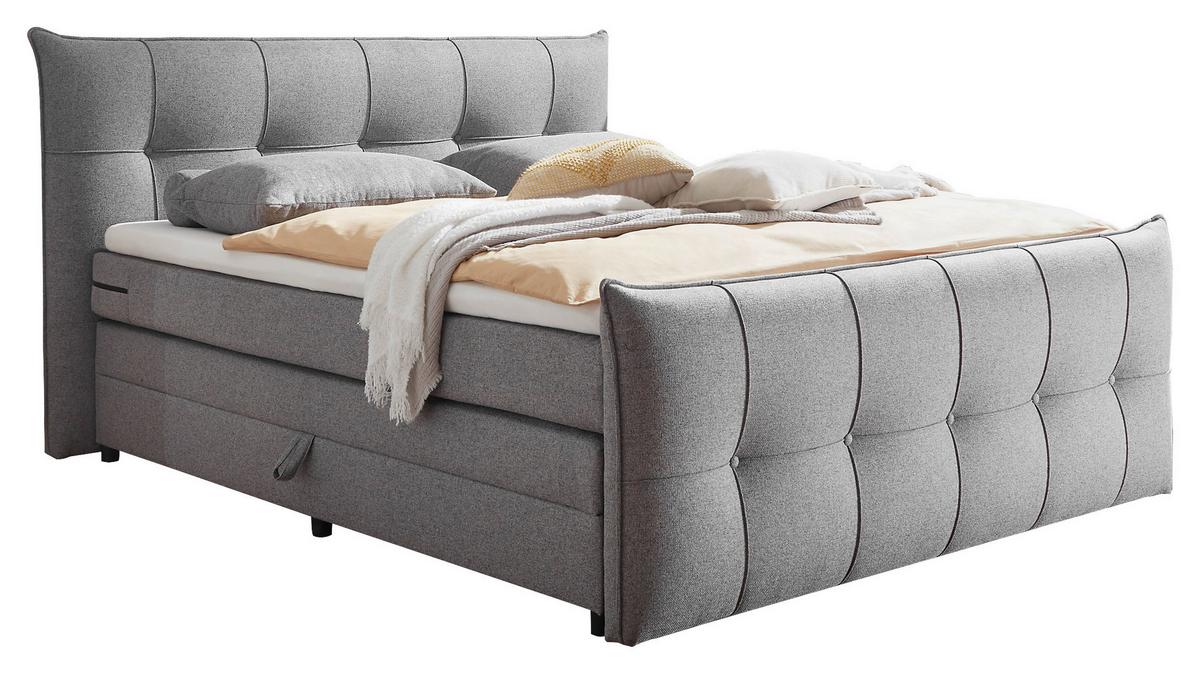 Boxspringbett Mit Topper & Bettkasten 180x200 Manchester - Dunkelgrau/Schwarz, MODERN, Holzwerkstoff/Textil (180/200cm) - MID.YOU