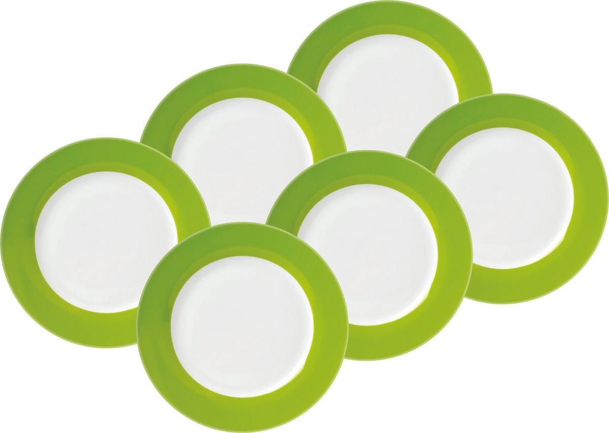 Speisetellerset Grün Weiß 6-teilig D: 26,5 cm - Weiß/Grün, Basics, Keramik (26,5cm) - Van Well