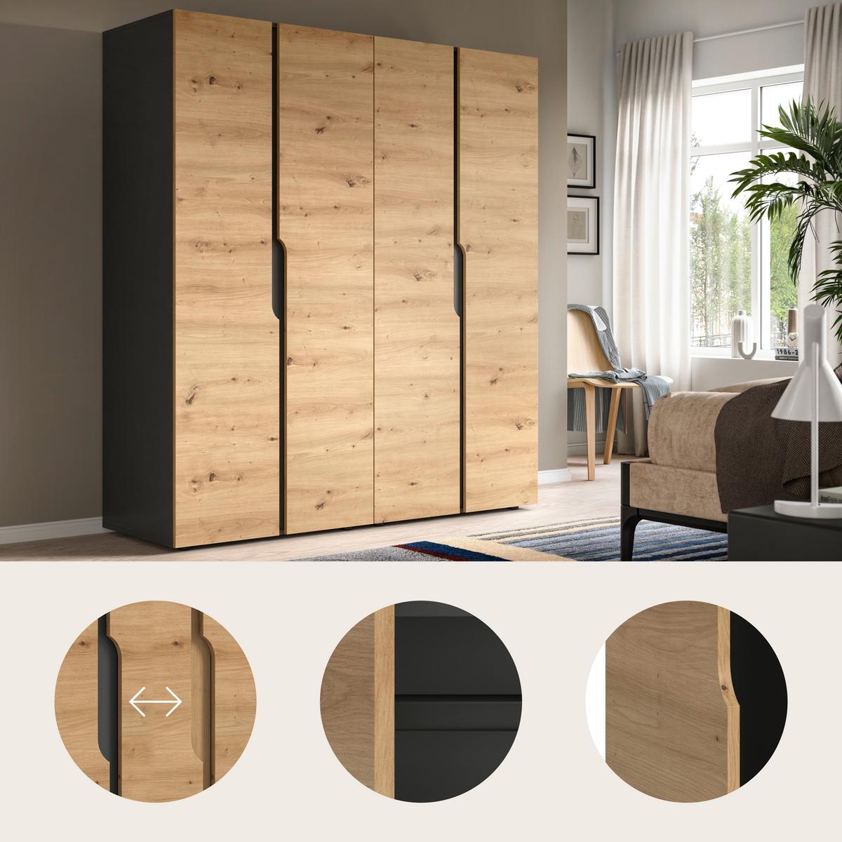 Drehtürenschrank Anga Anthr. /Eiche Artisan Dekor B: 160cm - Anthrazit/Eiche Artisan, MODERN, Holzwerkstoff (160/180/51cm) - MID.YOU