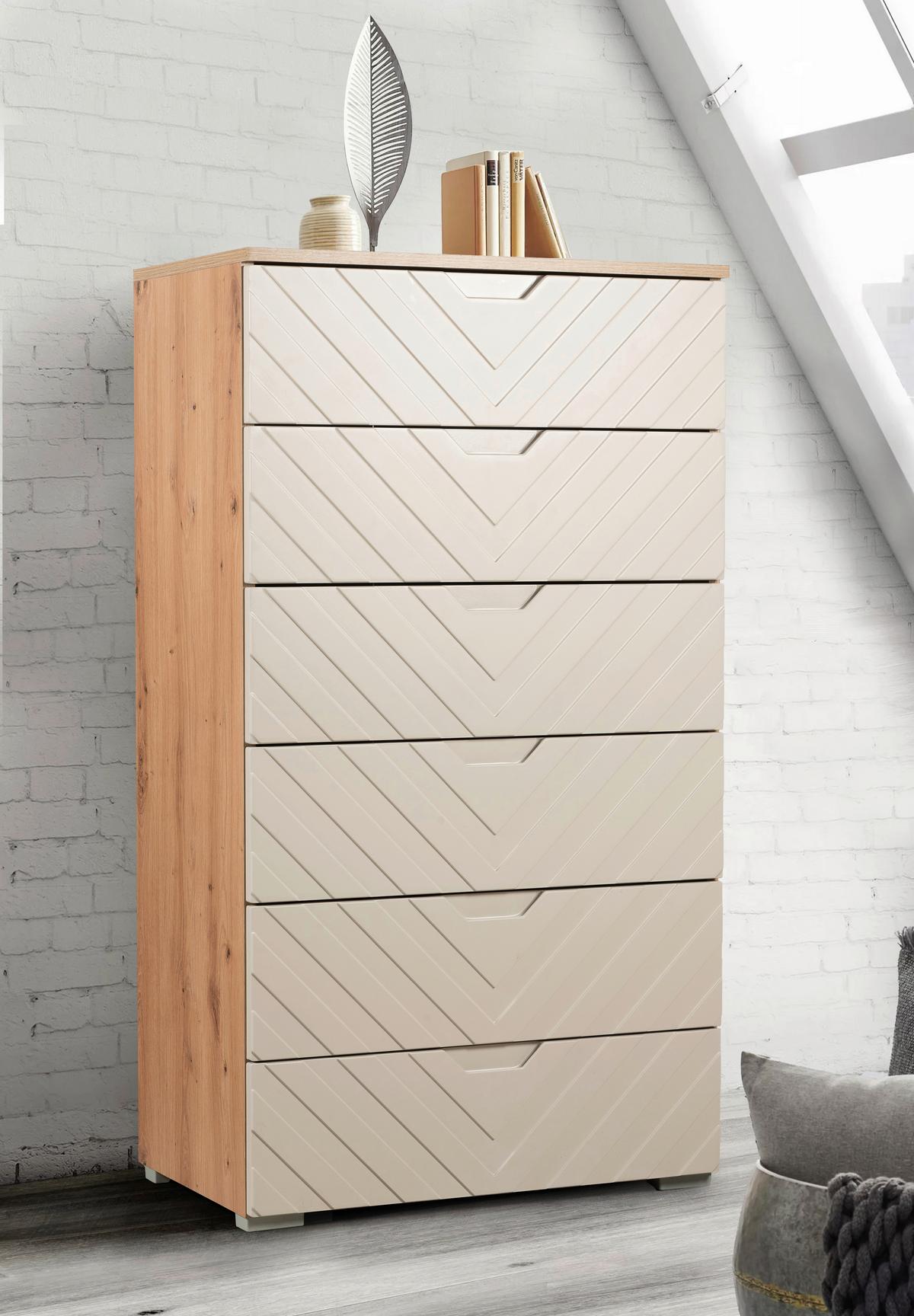 Komoda Sun, farba kašmírová, š: 65 cm - kašmírová/dub artisan, Modern, kompozitné drevo (65/117.6/40cm)