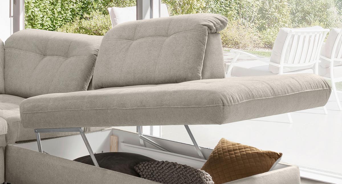 Wohnlandschaft mit Bettkasten Rigatti Beige B: 387 cm - Beige/Schwarz, MODERN, Textil (184/387/252cm) - Livetastic