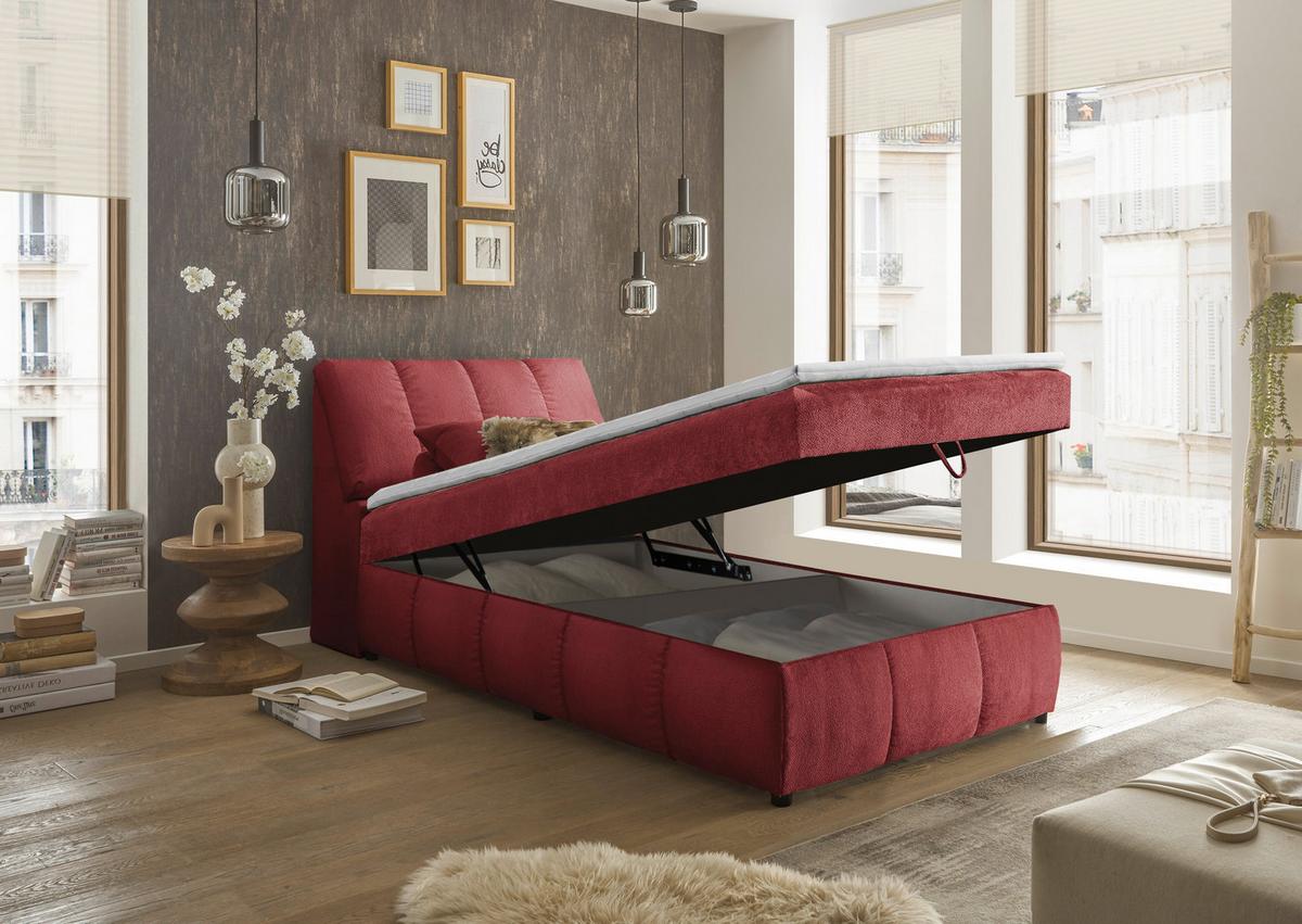 Boxbett Mit Topper+bettkasten 120x200 Cm Valencia - Rot/Schwarz, MODERN, Holzwerkstoff/Textil (120/200cm) - MID.YOU