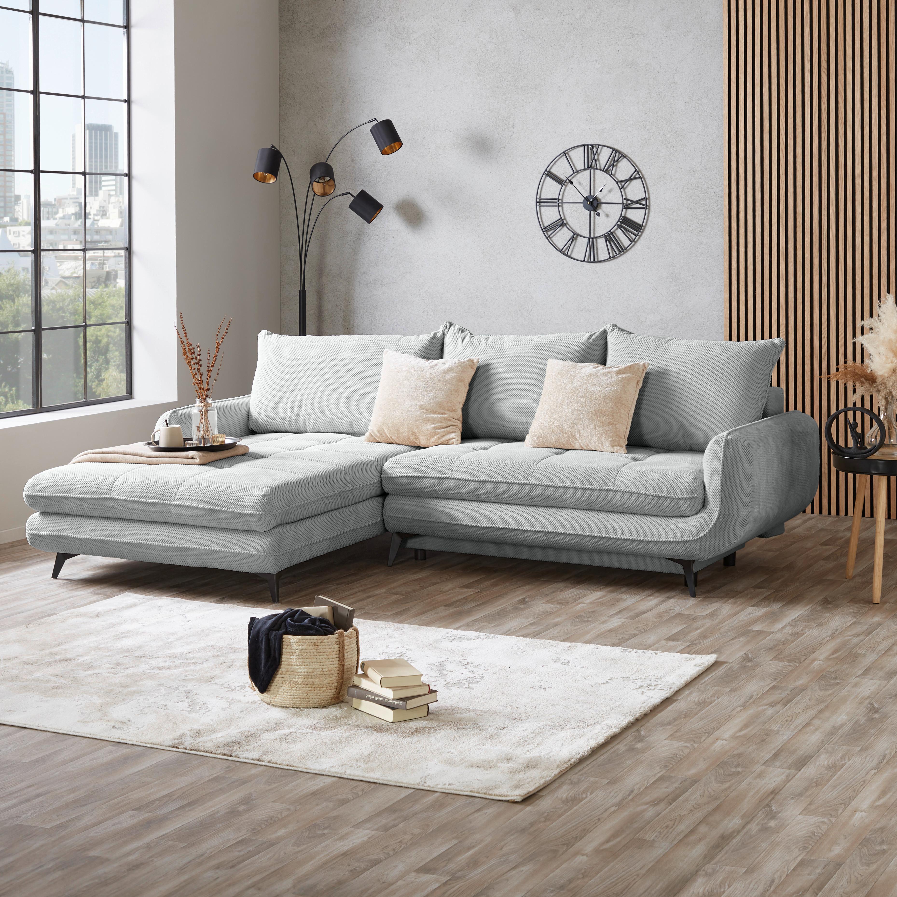 Ecksofa Wave - Silberfarben/Schwarz, MODERN, Textil (189/266cm)