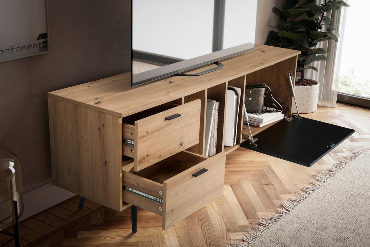 Nízka komoda černá/dekor dub - černá/barvy dubu, Design, kov/kompozitní dřevo (150/55/40cm) - Livetastic