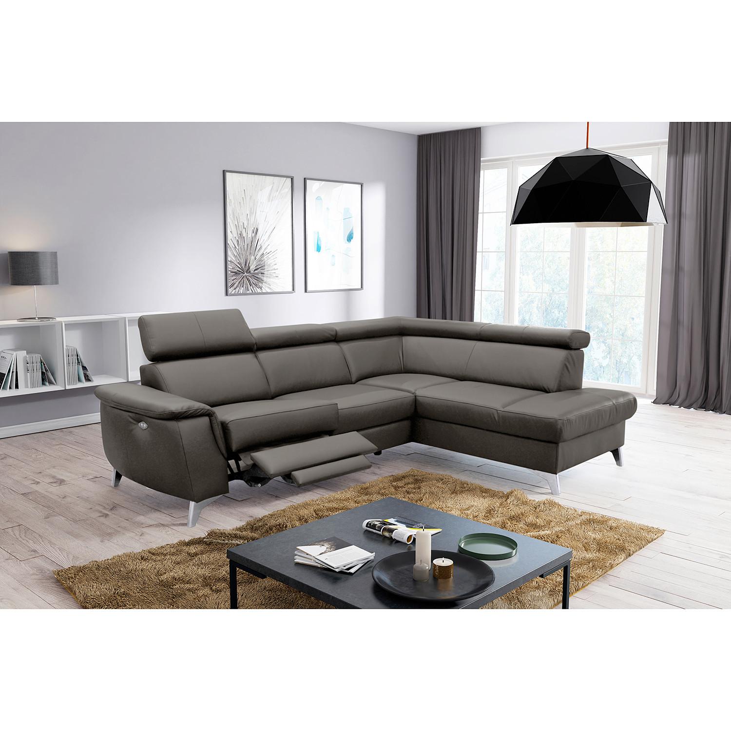 Ecksofa Lince Dunkelbraun S: 257x197 Cm - Chromfarben/Dunkelbraun, Design, Leder/Textil (257/197cm) - Livetastic