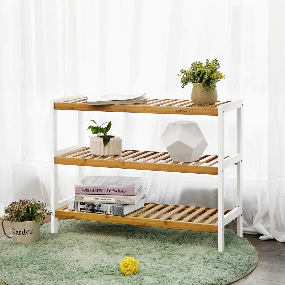 Regál na boty, bambus - bílá/přírodní barvy, Trend, dřevo (70/55/26cm) - Boxxx