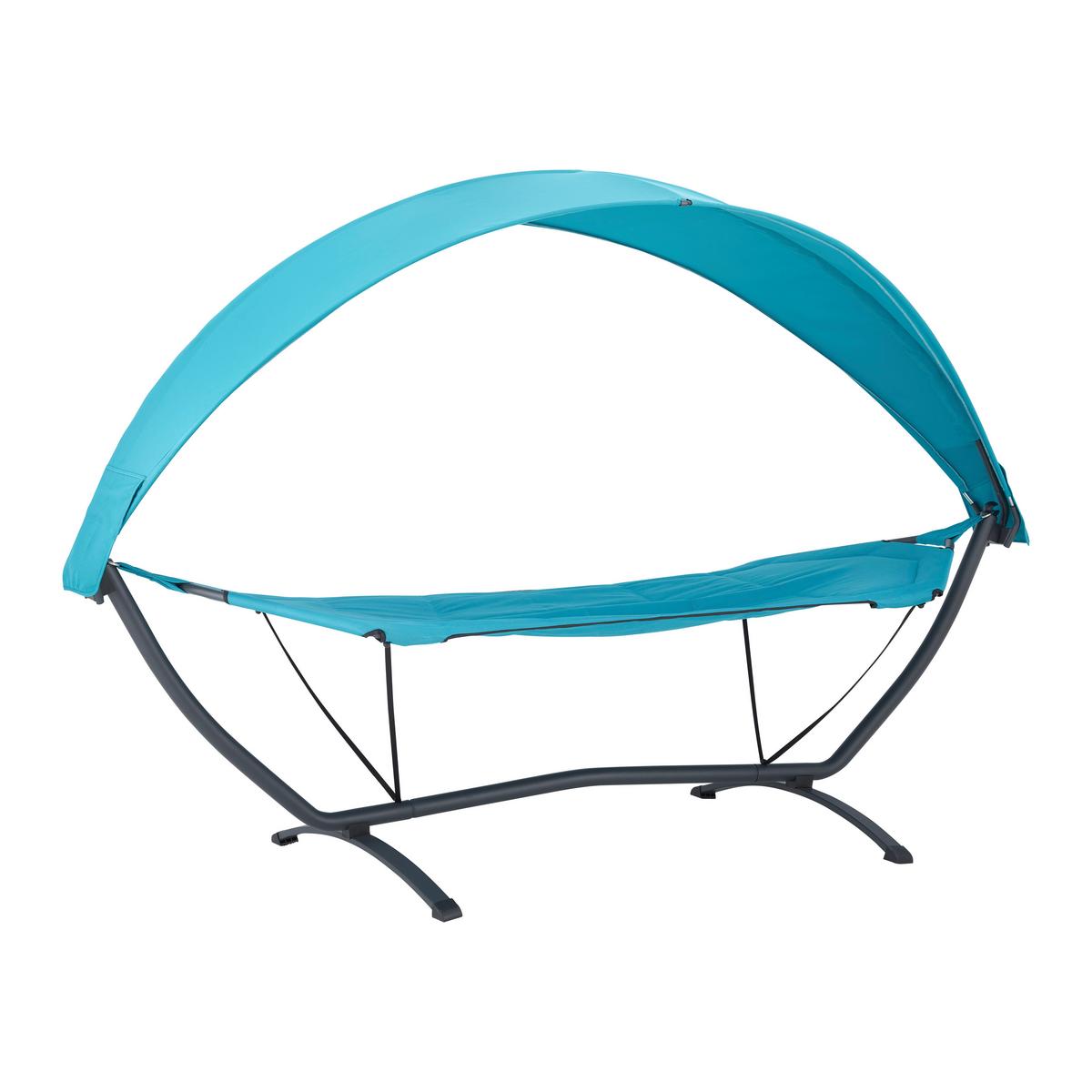 Relaxačné lehátko ILVA BLU - modrá/tmavosivá, Modern, kov/textil (278/113/181cm) - Bessagi Garden