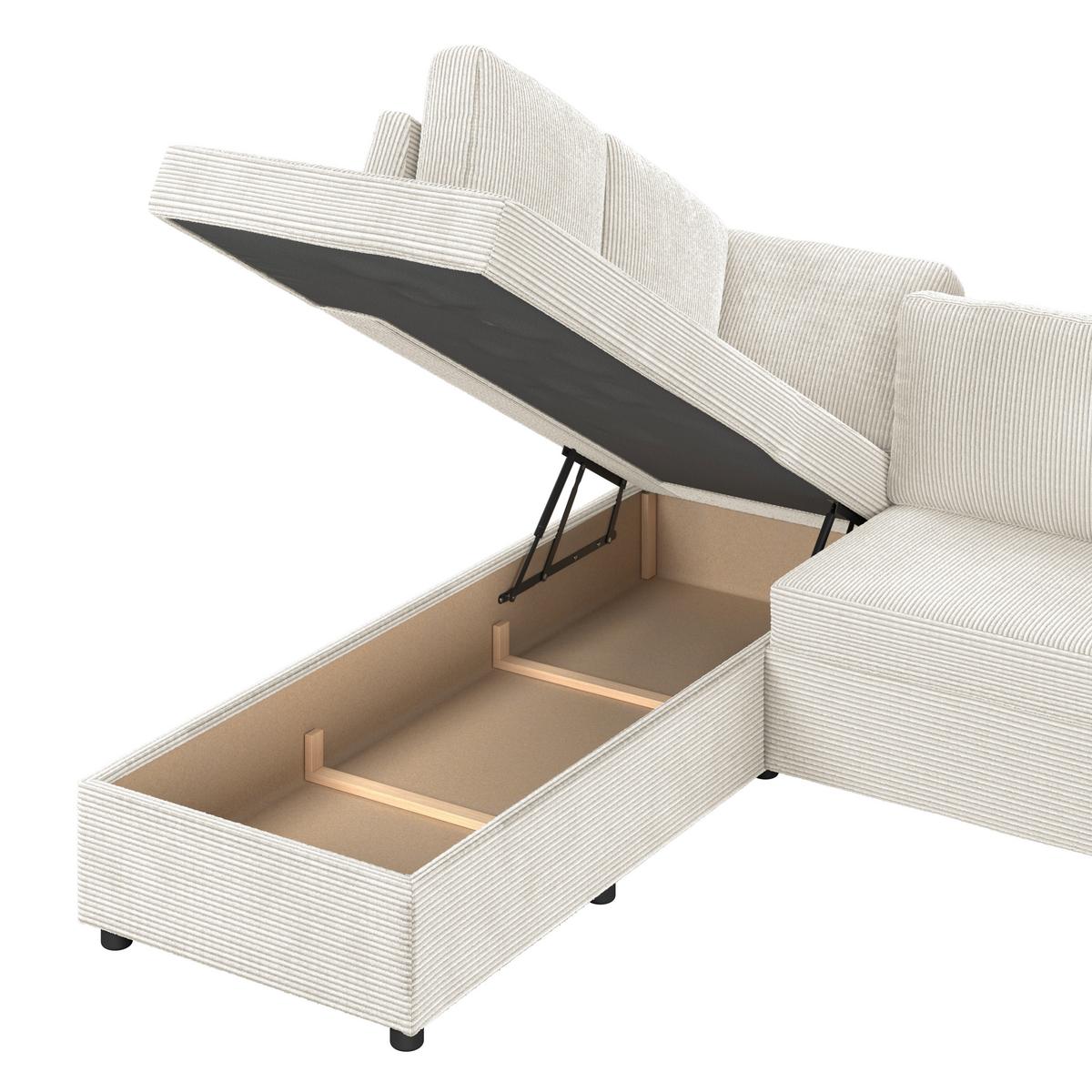Ecksofa mit Schlaffunktion Toulouse perlmutt, 206x224cm - Perlmutt/Schwarz, Trend, Holz/Textil (206/224cm)