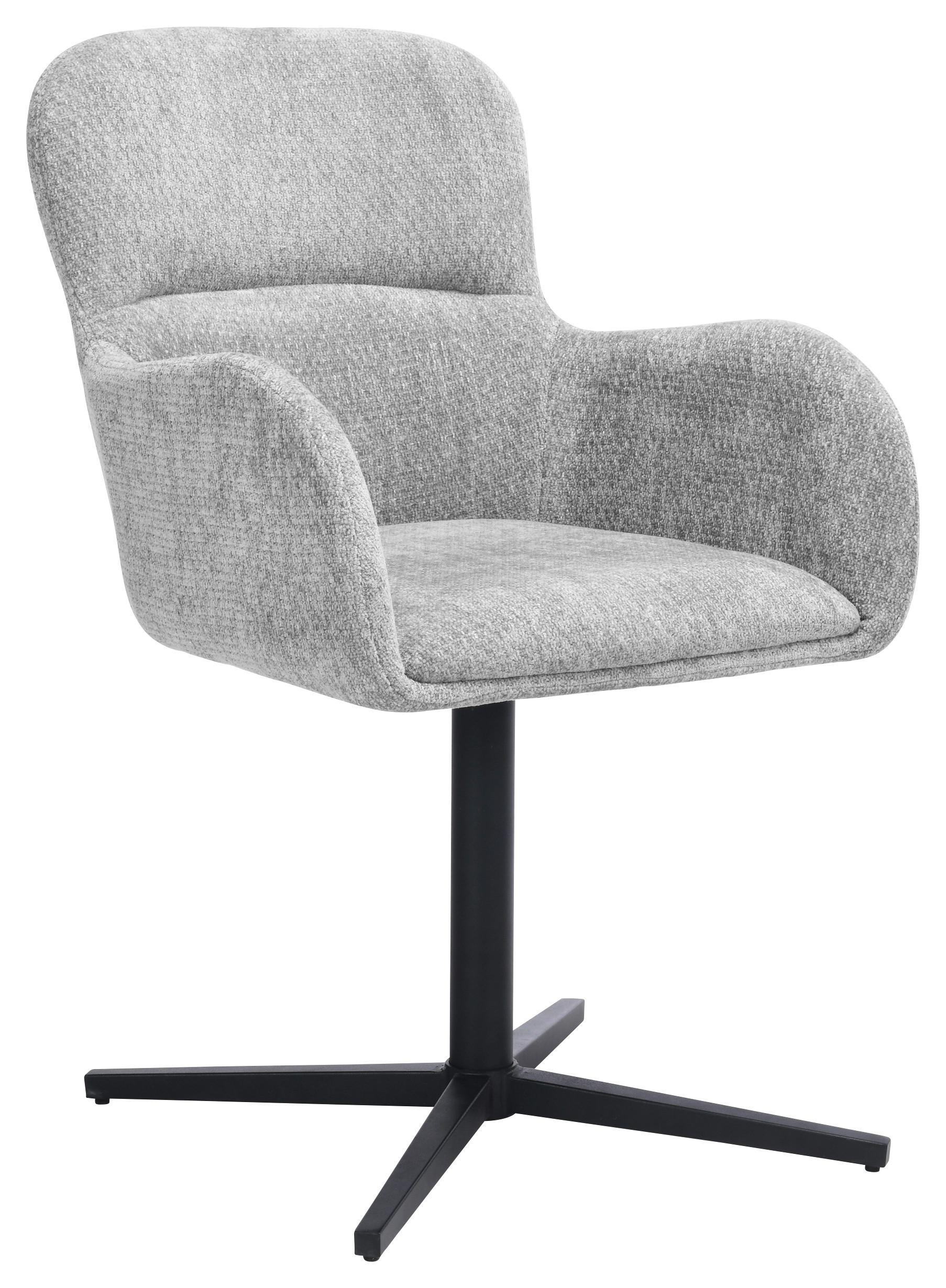 Armlehnstuhl Amber Chenille Grau, B: 56 cm - Schwarz/Grau, MODERN, Holz/Textil (57/85/63cm) - Livetastic