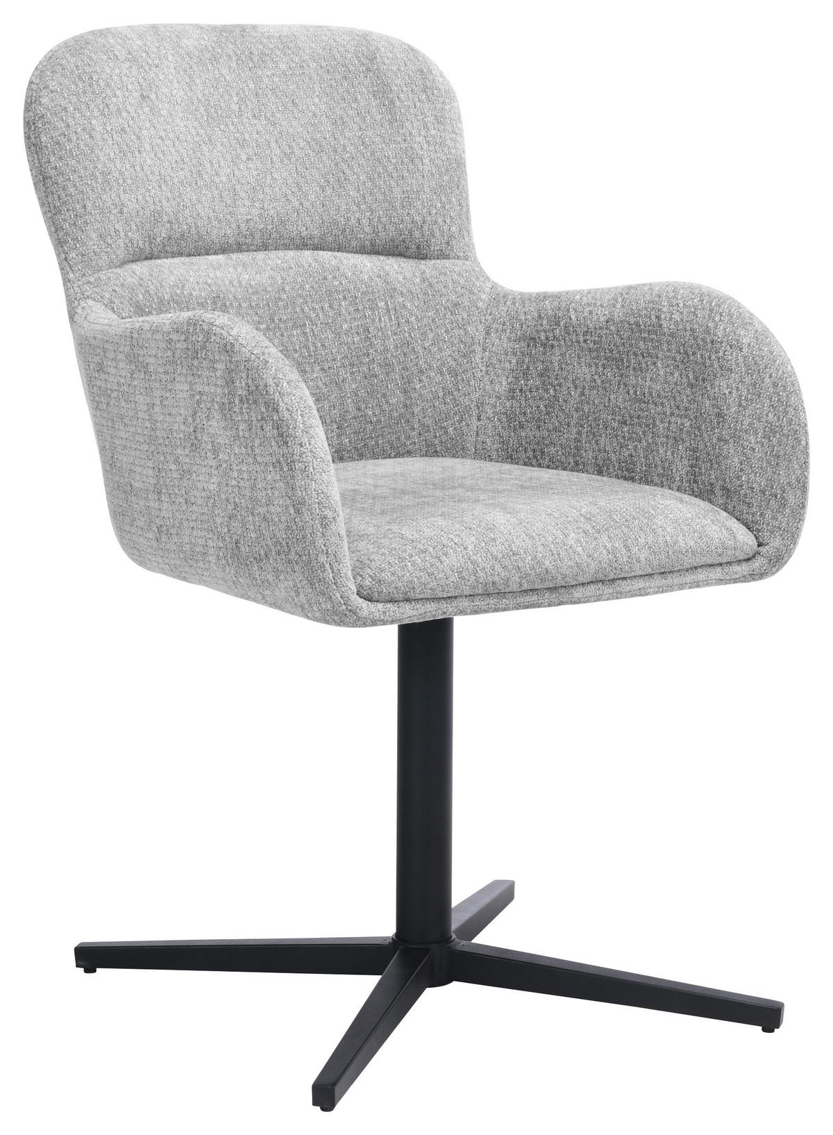 Armlehnstuhl Amber Chenille Grau, B: 56 cm - Schwarz/Grau, MODERN, Holz/Textil (57/85/63cm) - Livetastic